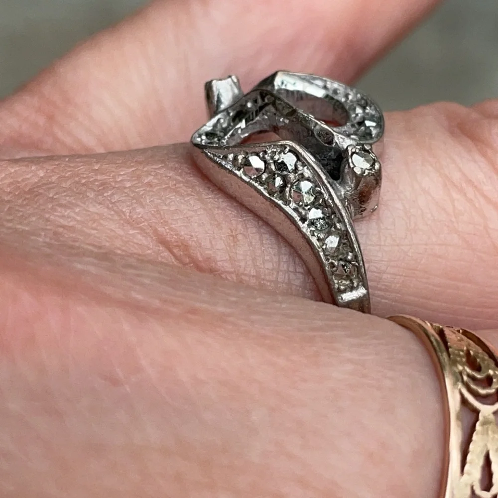 Antique sterling silver ring with Marcasite and genuine crystals